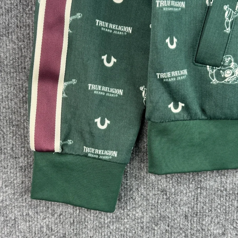 True Religion Track Jacket Mens S Green Monogram Buddha Logo Full Zip Stripe Y2K